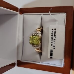 Cushion Cut Sphene and Diamond Ring